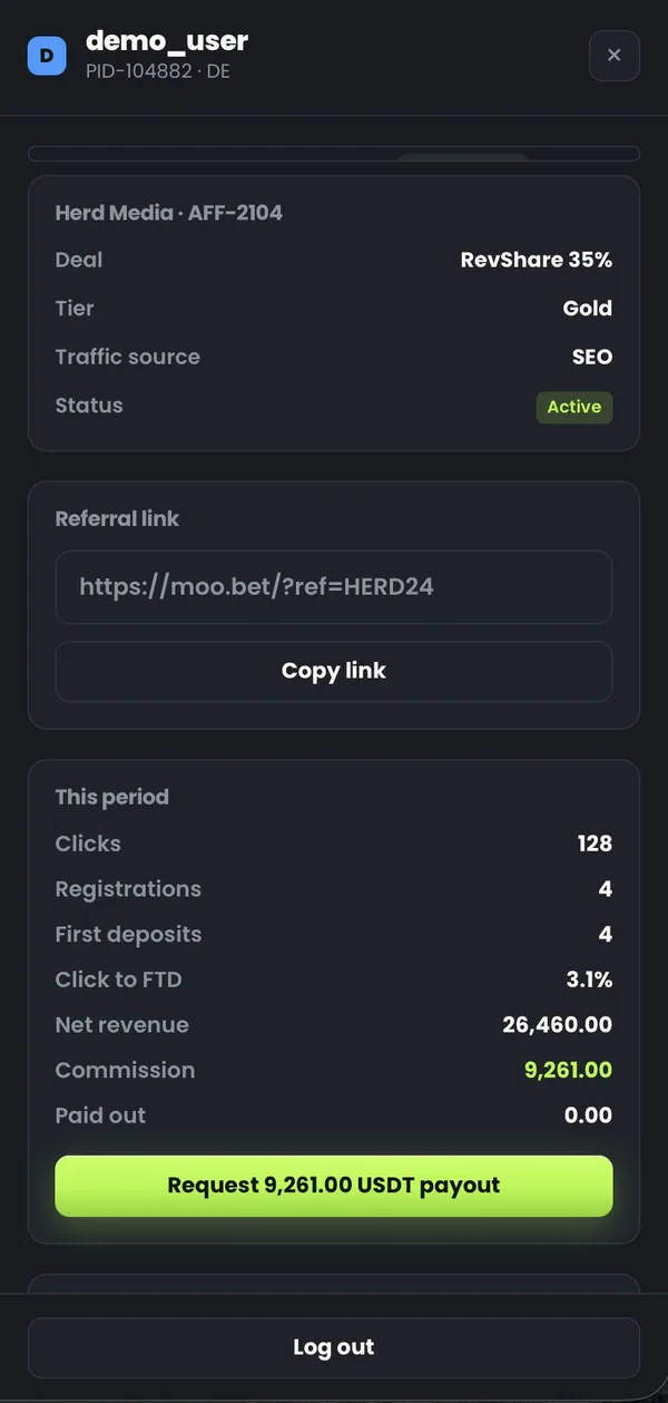moo.bet affiliate portal on mobile